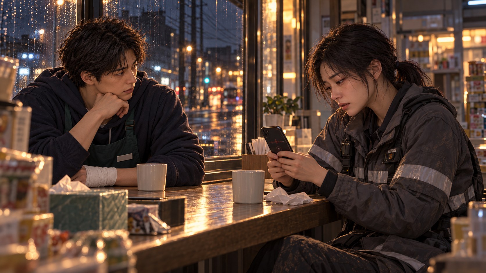 13화 보낼 곳 없는 목소리 장면을 그린 AI 삽화