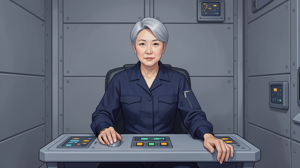 짧은 은발 여성 선장이 느티의 상태를 확인하고 최종 기동을 승인한다